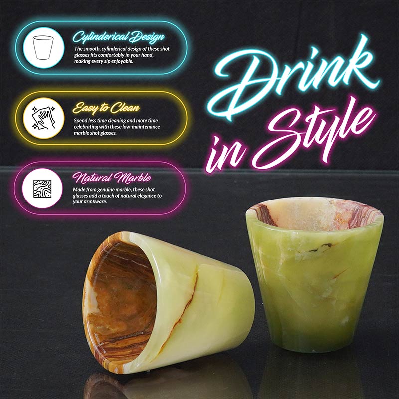 2” Marble Shot Glasses For Drinking Wine, Beer & Vodka