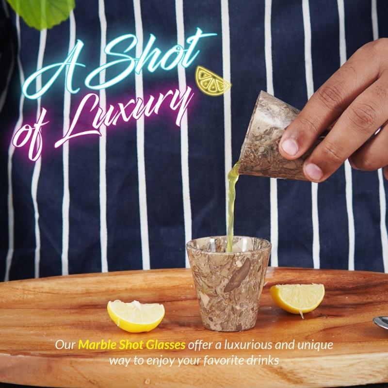 2” Marble Shot Glasses For Drinking Wine, Beer & Vodka