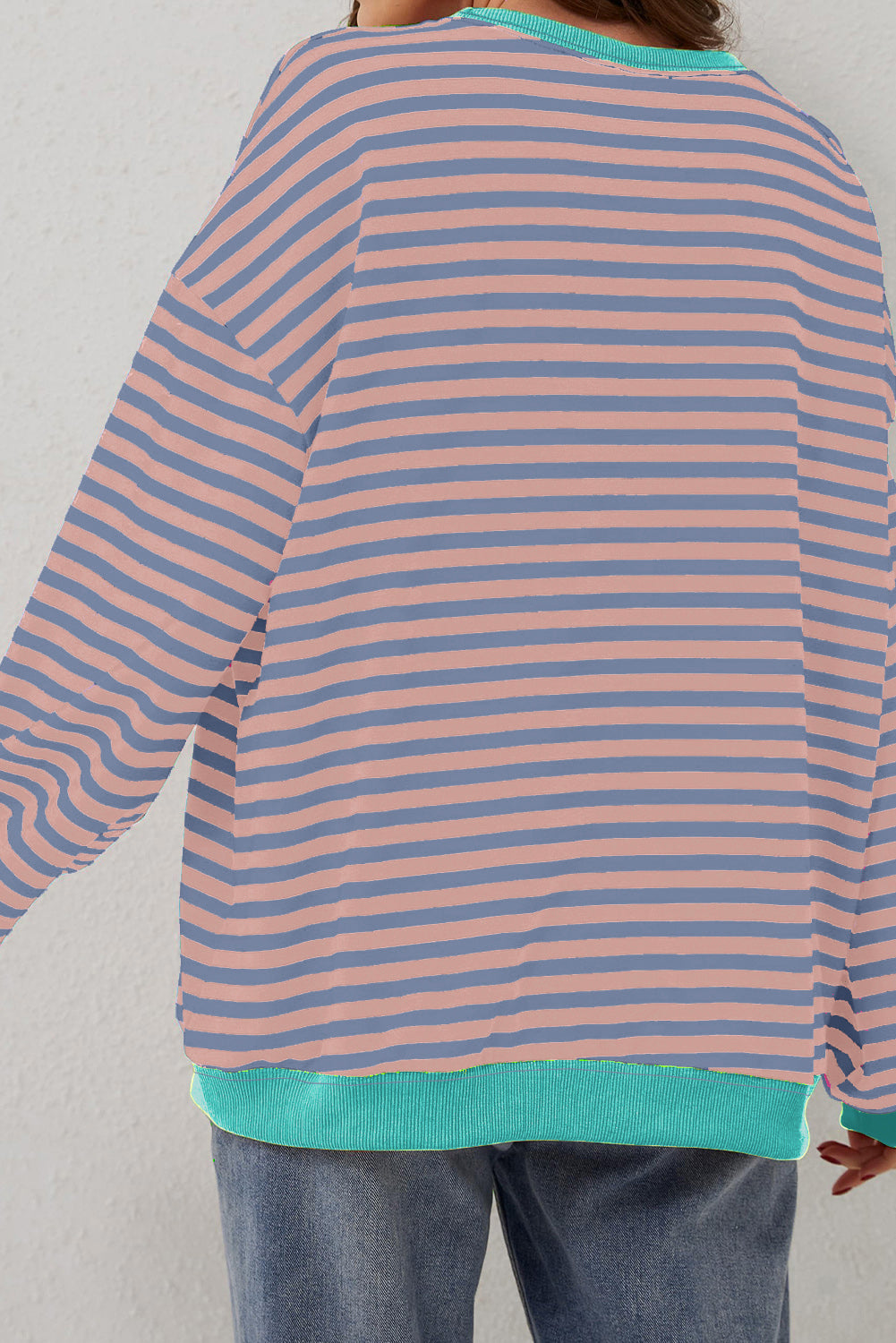 Racing Red Striped Contrast Trim Drop Shoulder Sweatshirt