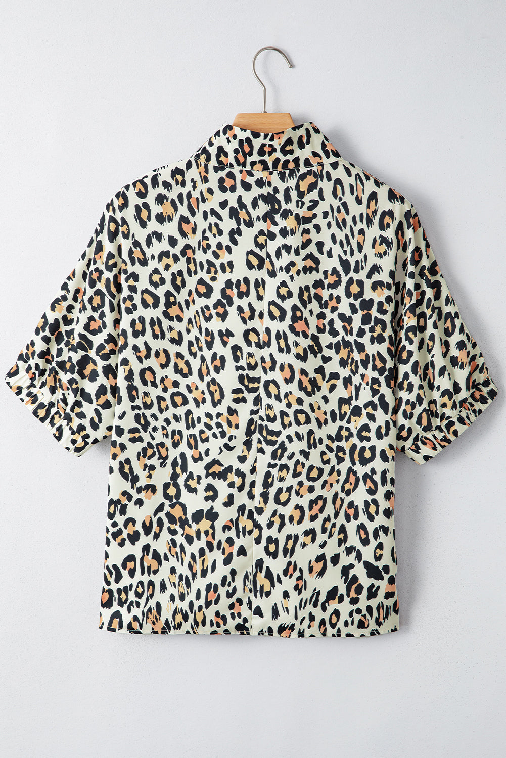Khaki Pop of Color Neckline Loose Fit Leopard Print Blouse