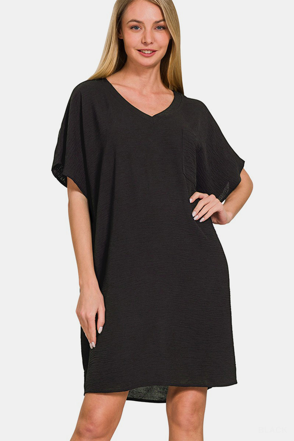 Zenana V-Neck Tee Dress with Pockets-0