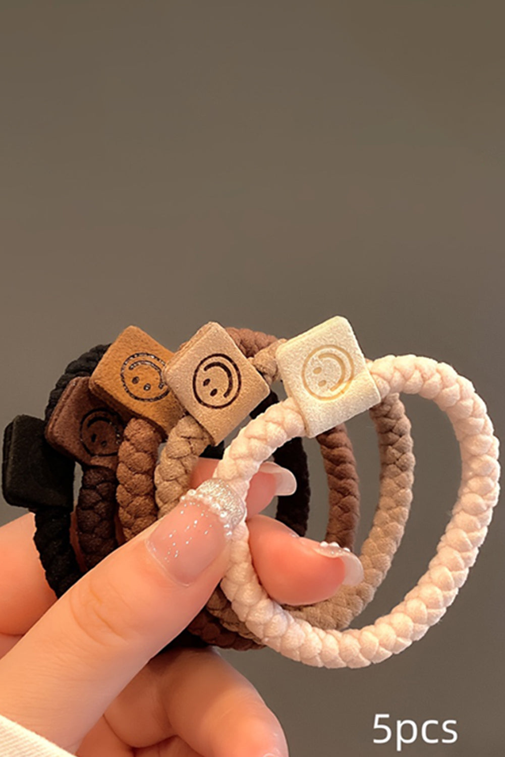 Chestnut 5Pcs Smile Face Decor Braided Hair Tie
