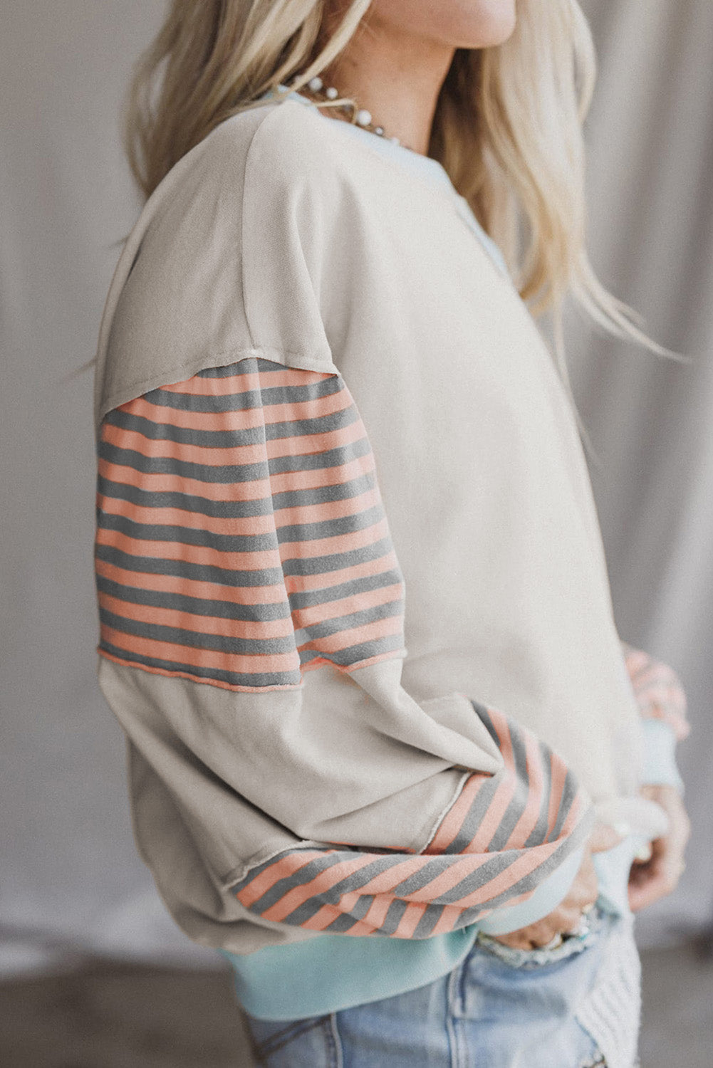 Jet Stream Colorblock Patchwork Striped Sleeve Sweatshirt