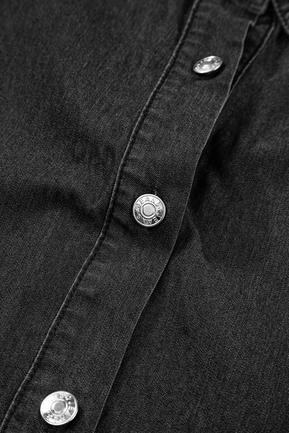 Black Short Sleeve Button Up Loose Denim Shirt Dress