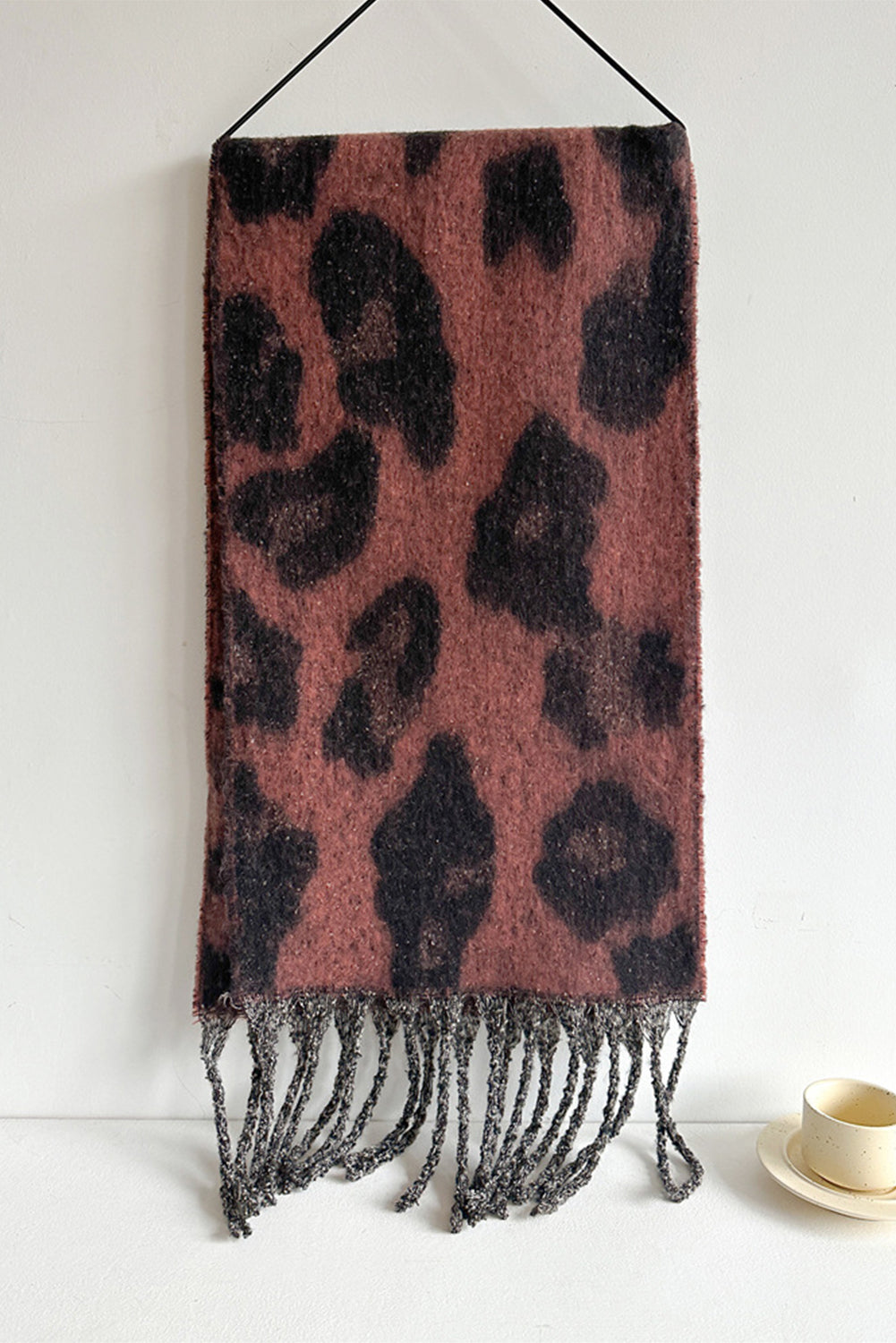 Desert Rose Leopard Print Fringe Scarf