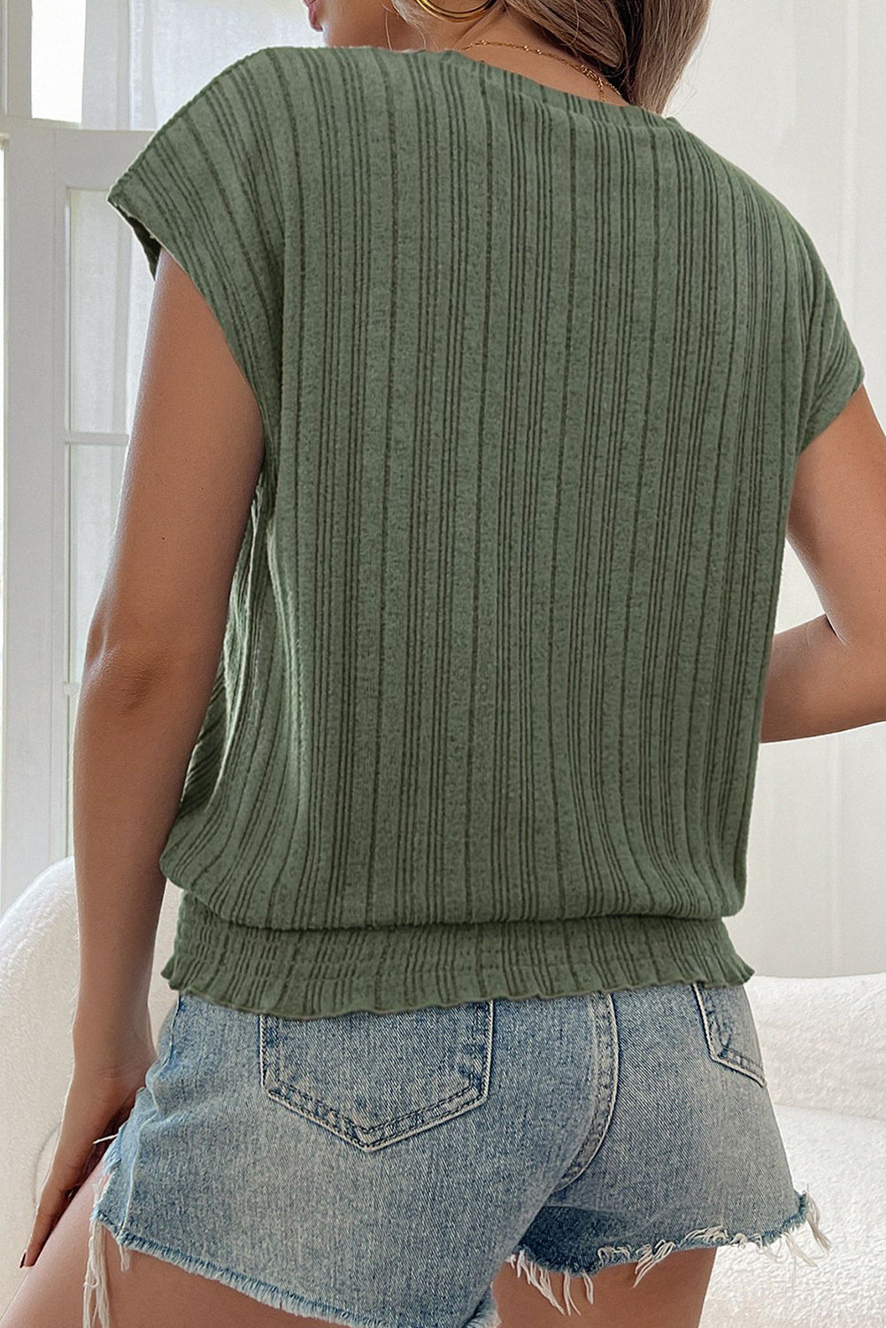 Vineyard Green Solid Color Casual T Shirt