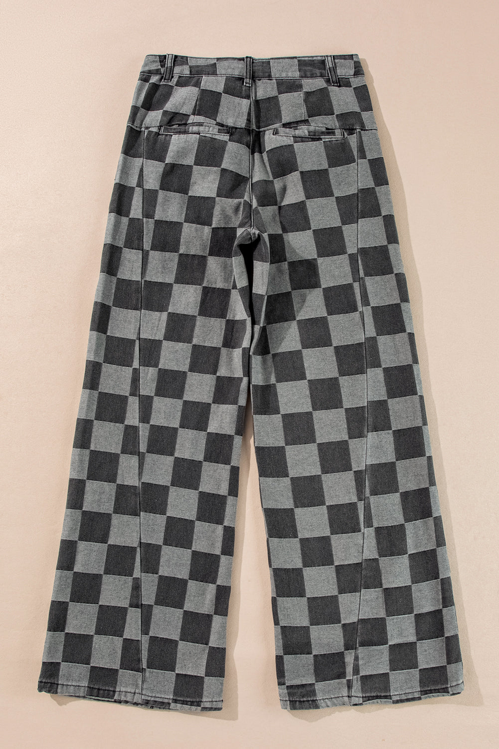 Dark Grey Checkered Light Washed Wide Leg Jeans