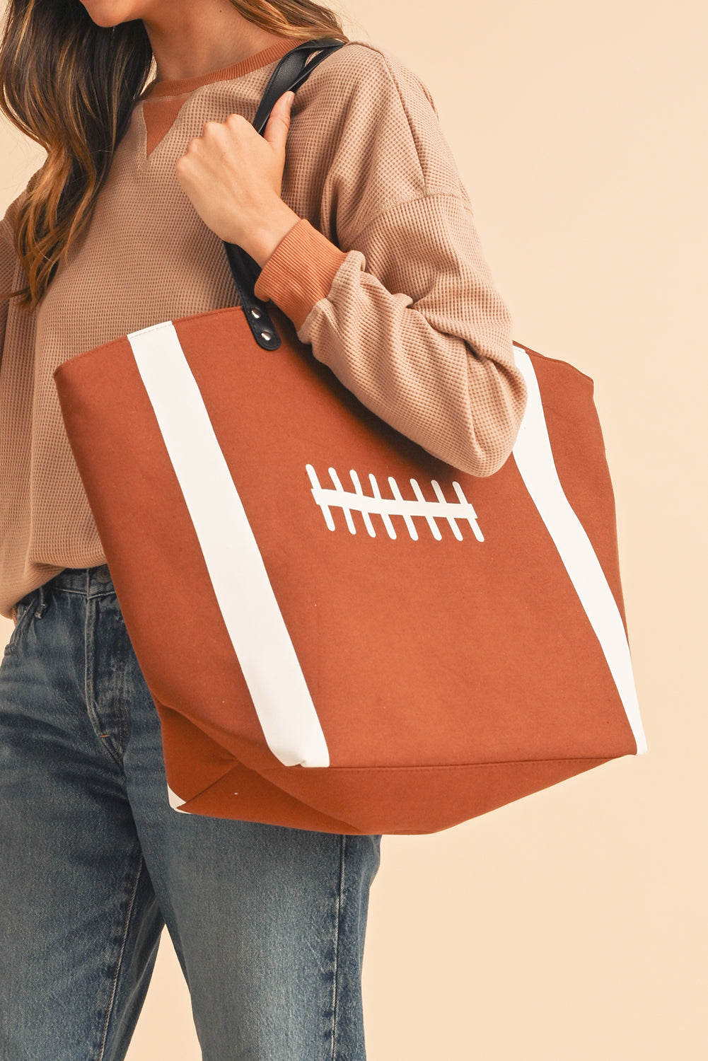 Chestnut Foootball Pattern Canvas Large Tote Bag