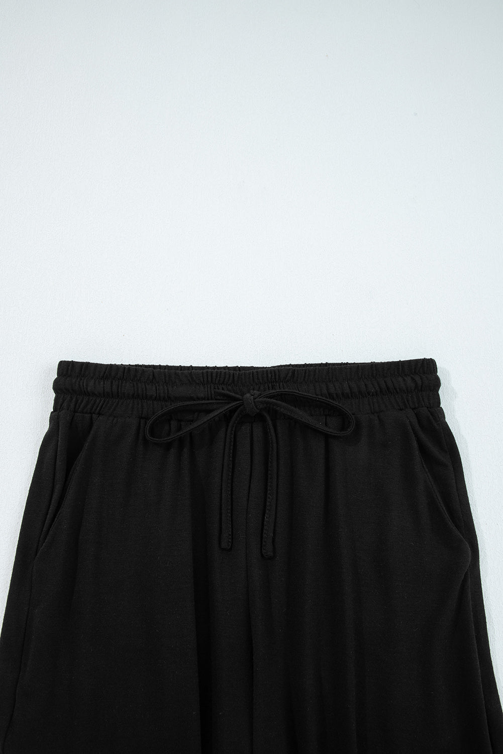 Black Ruffled Wide Leg Pull On High Waist Pants with Pockets