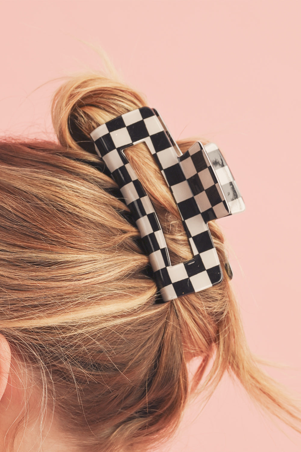 Black Checkered Print Hollow Out Hair Claw
