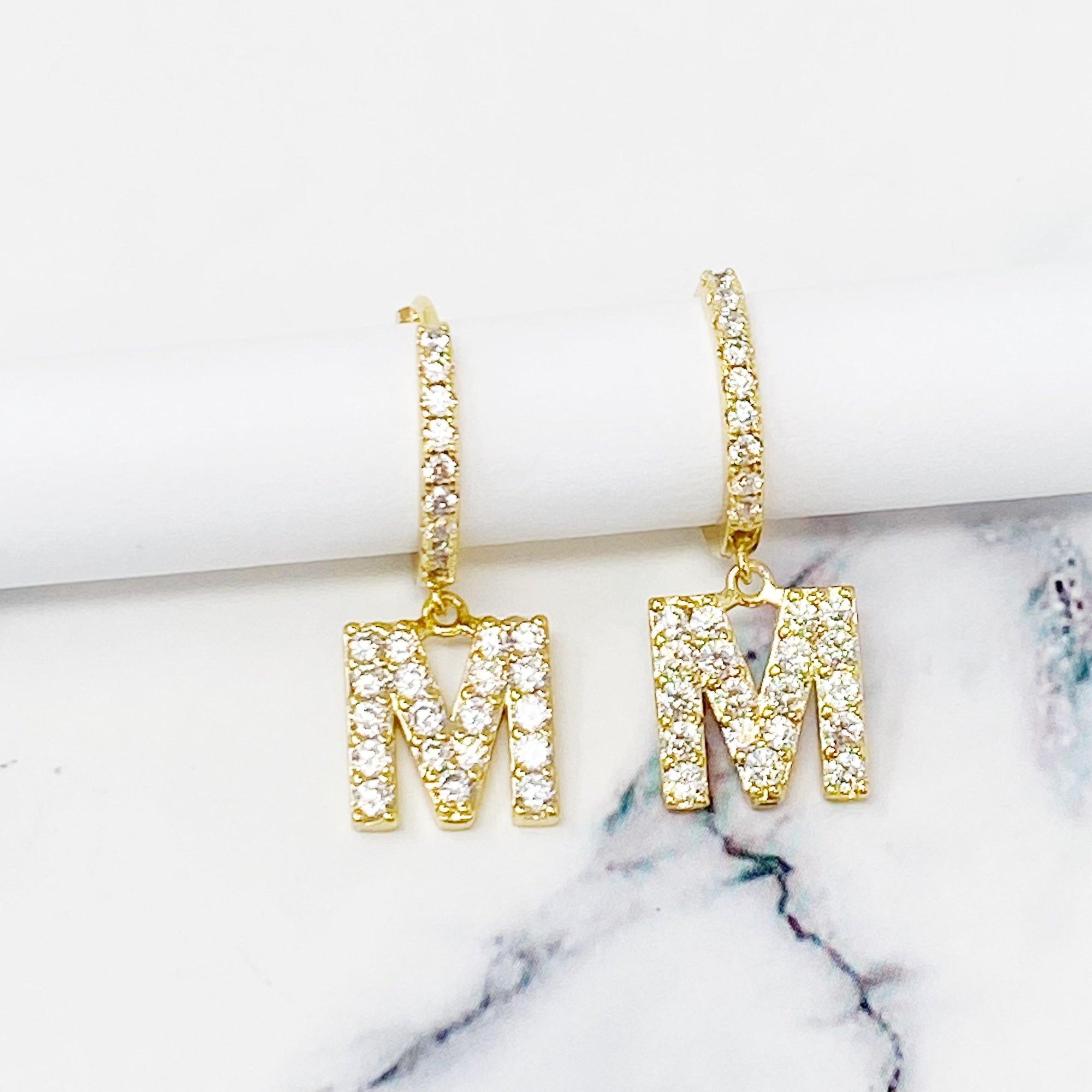 Crystal Initial Drop Earrings-15