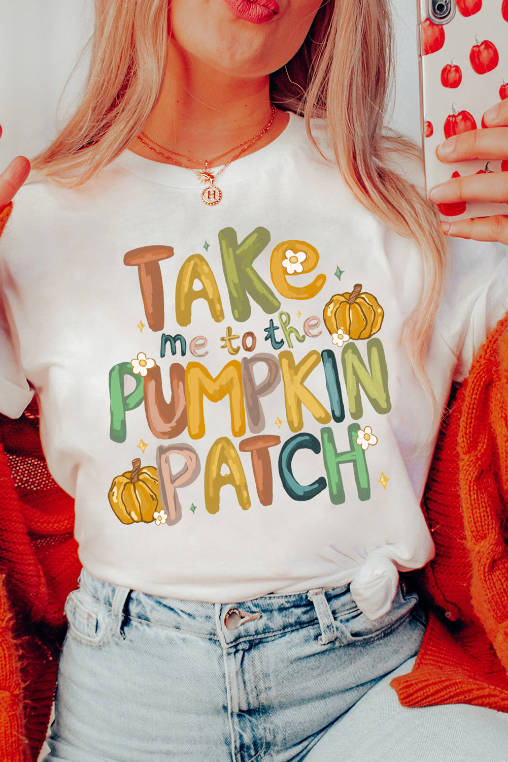 White Take Me To The Pumpkin Patch Cotton Blend T Shirt