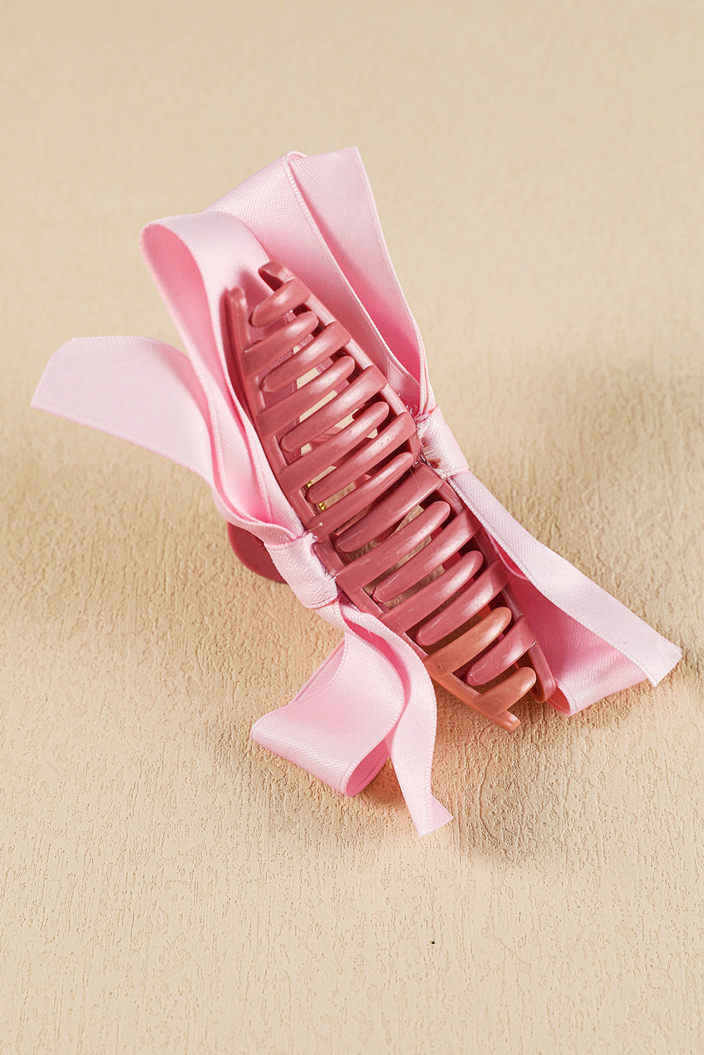 Pink Solid Color Ribbon Bow Decor Hair Clip