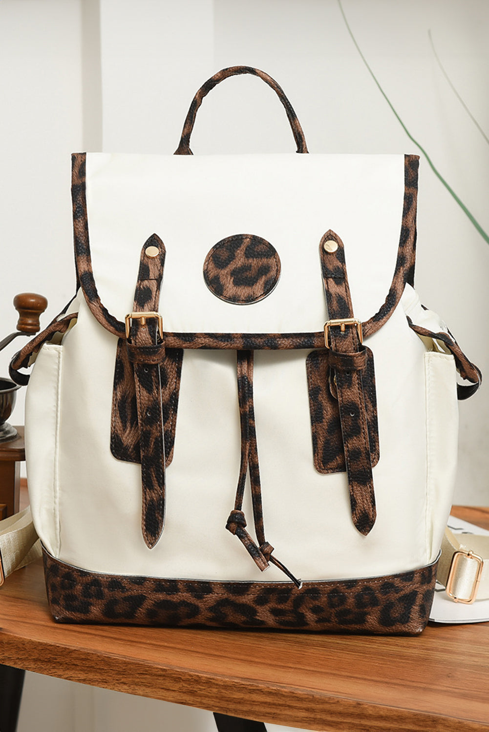 White Leopard PU Leather Backpack