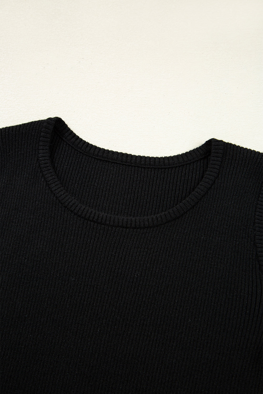 Black Ribbed Knit Cold Shoulder Plain Sweater