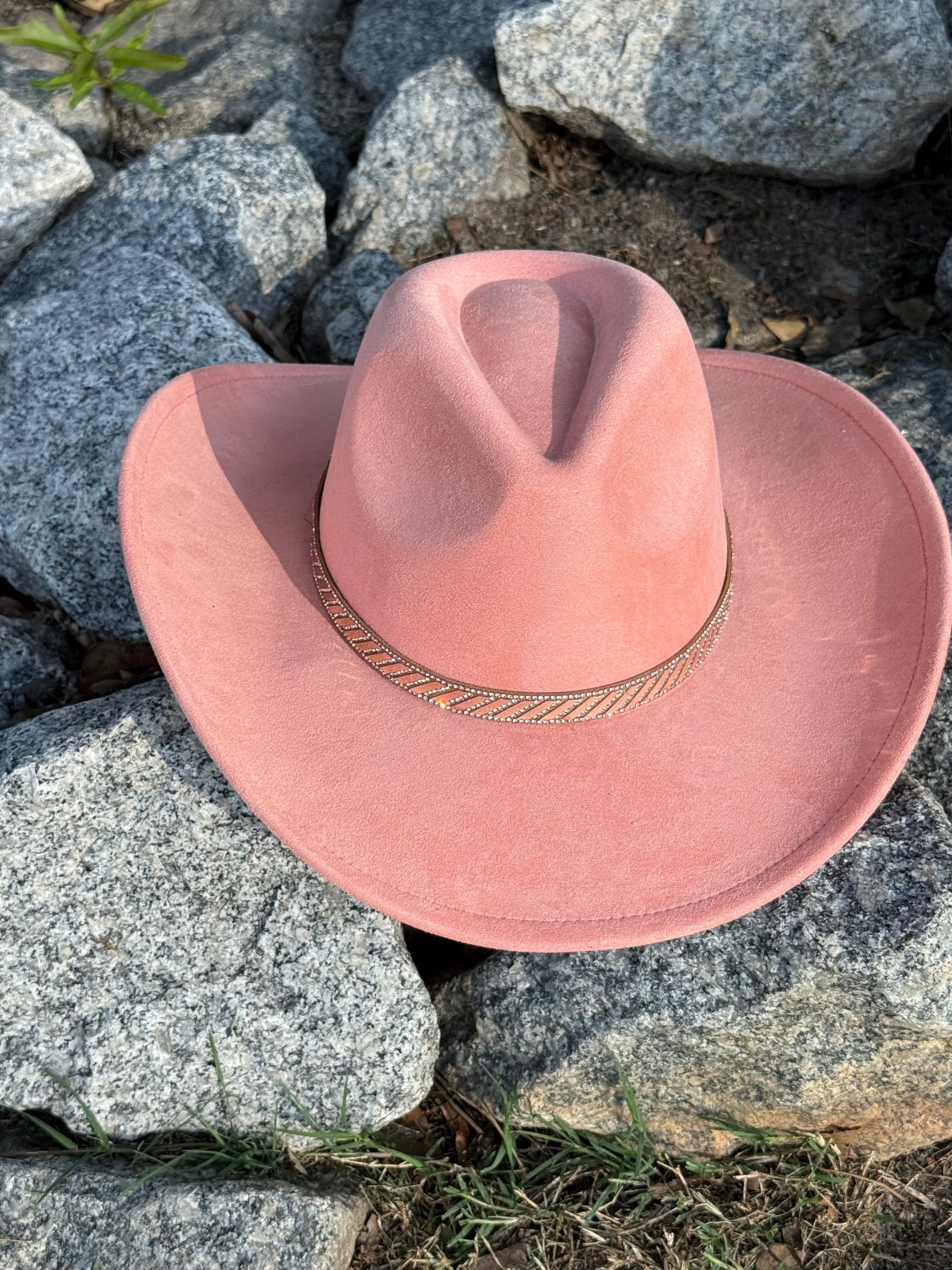 Vegan Suede Cowboy Hat, Hat with Rosegold Accessory, Hat for Burning, Cowboy Hat, Rancher Hat, Hat for customization-0