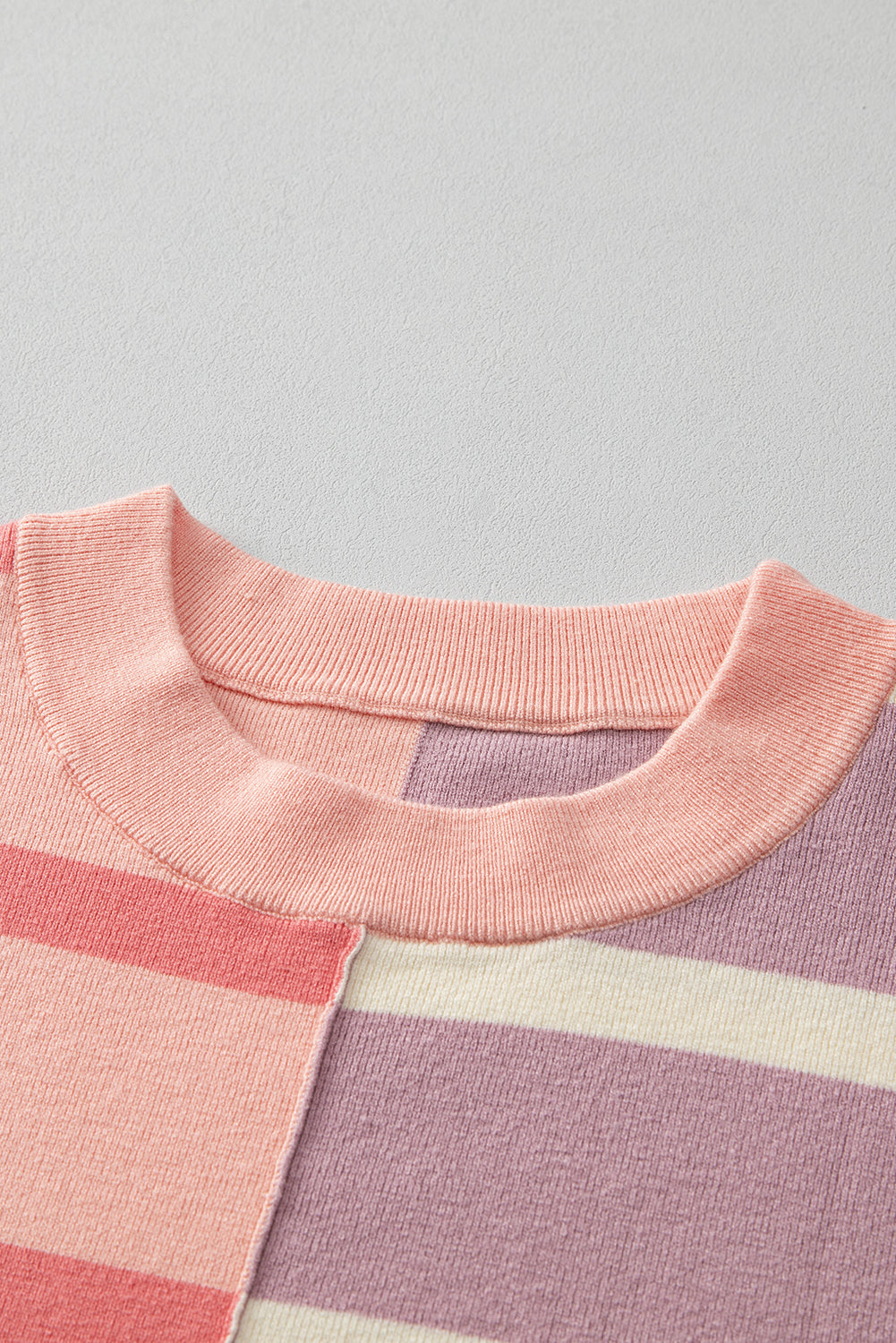 Pink Striped Patchwork Drop Shoulder Sweater