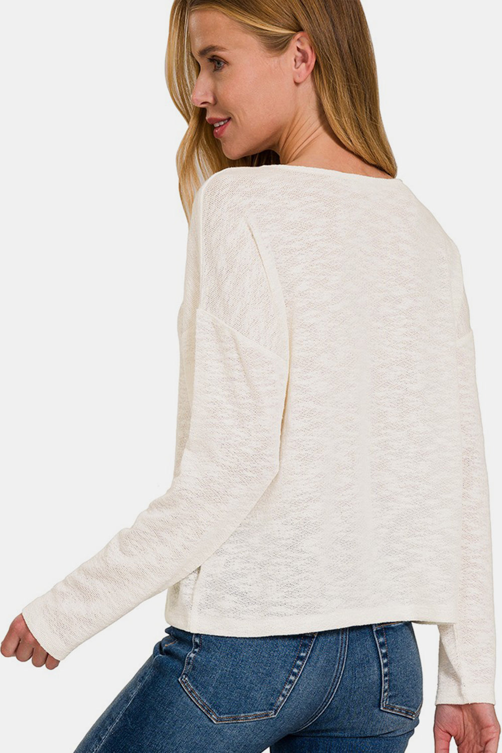 Zenana V-Neck Dropped Shoulder Long Sleeve T-Shirt-1