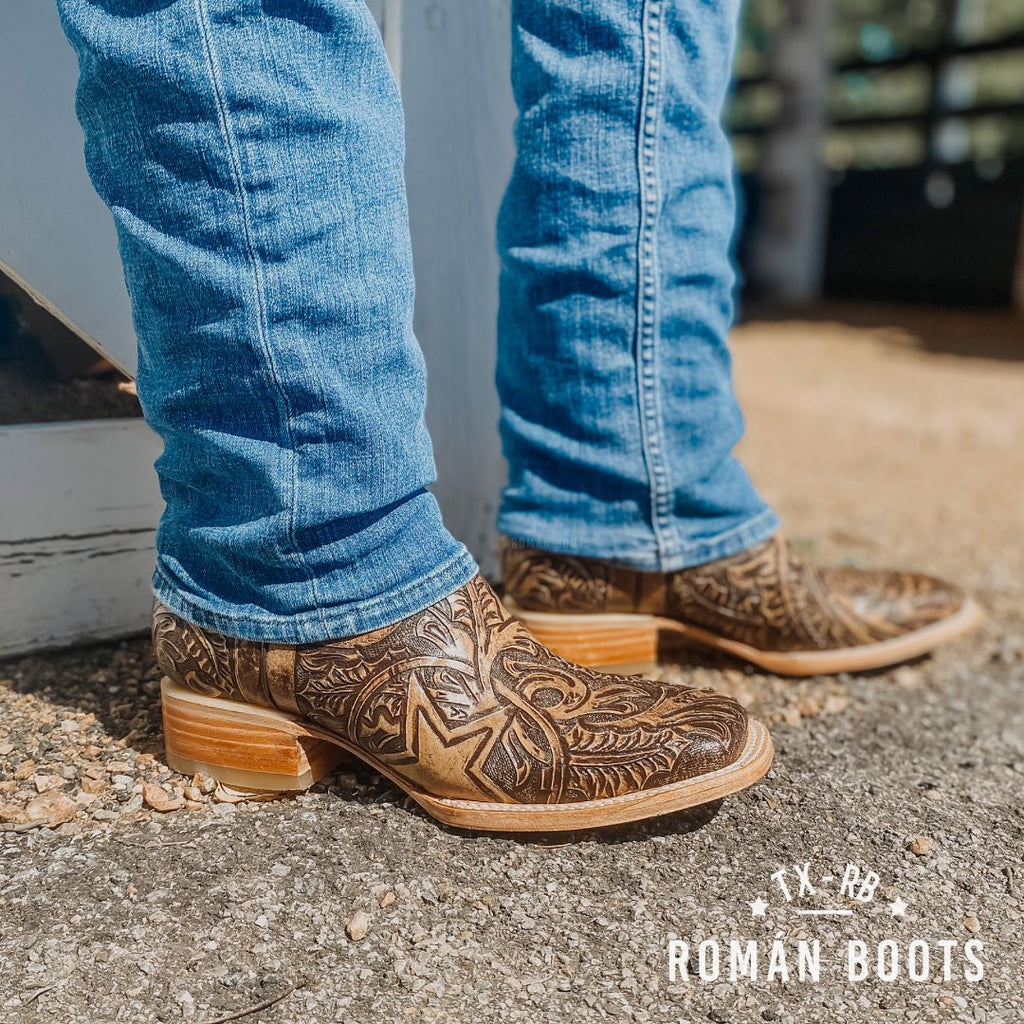 Men Bulldog Hand Tooled Boots - Lone Star Rustic