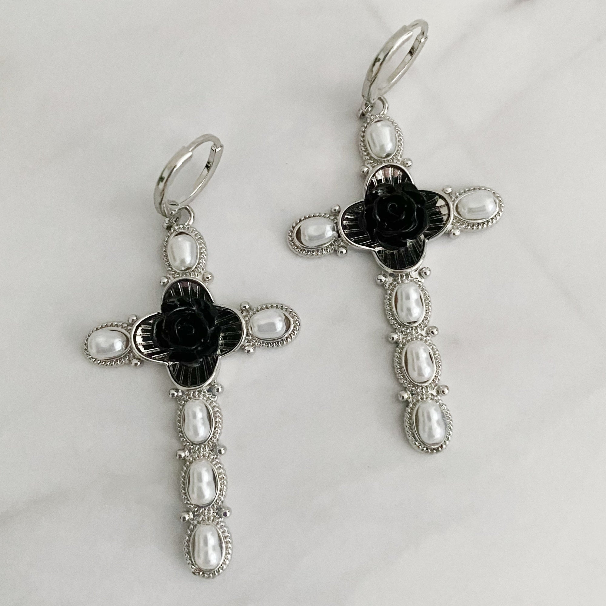 Black Rose Cross Earrings-5