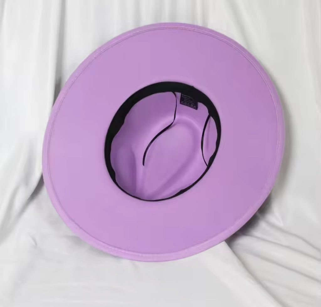 Ribbon Brim Stiff Fedora Hat-lavender-1