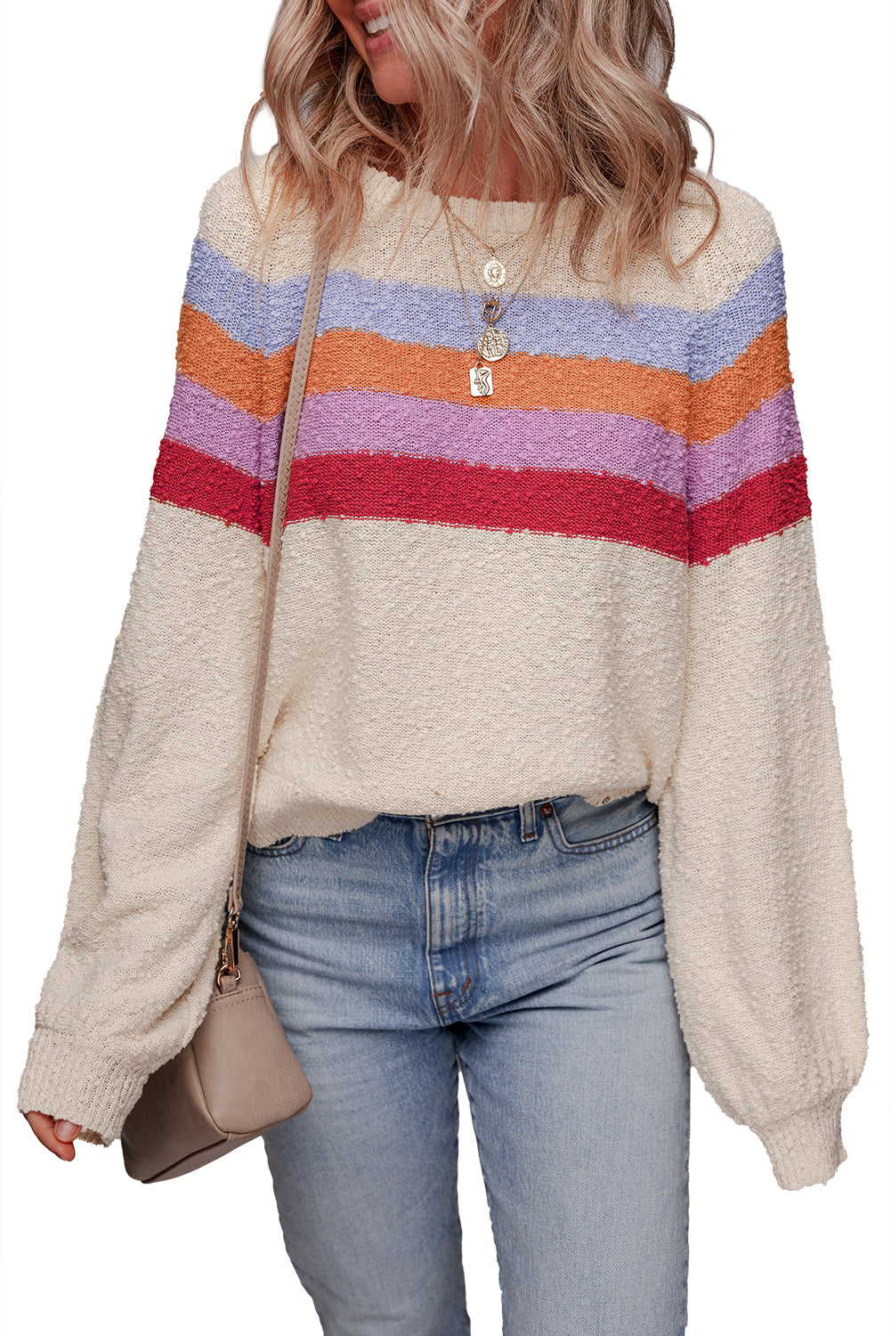 Jet Stream Striped Colorblock Drop Shoulder Textured Sweater