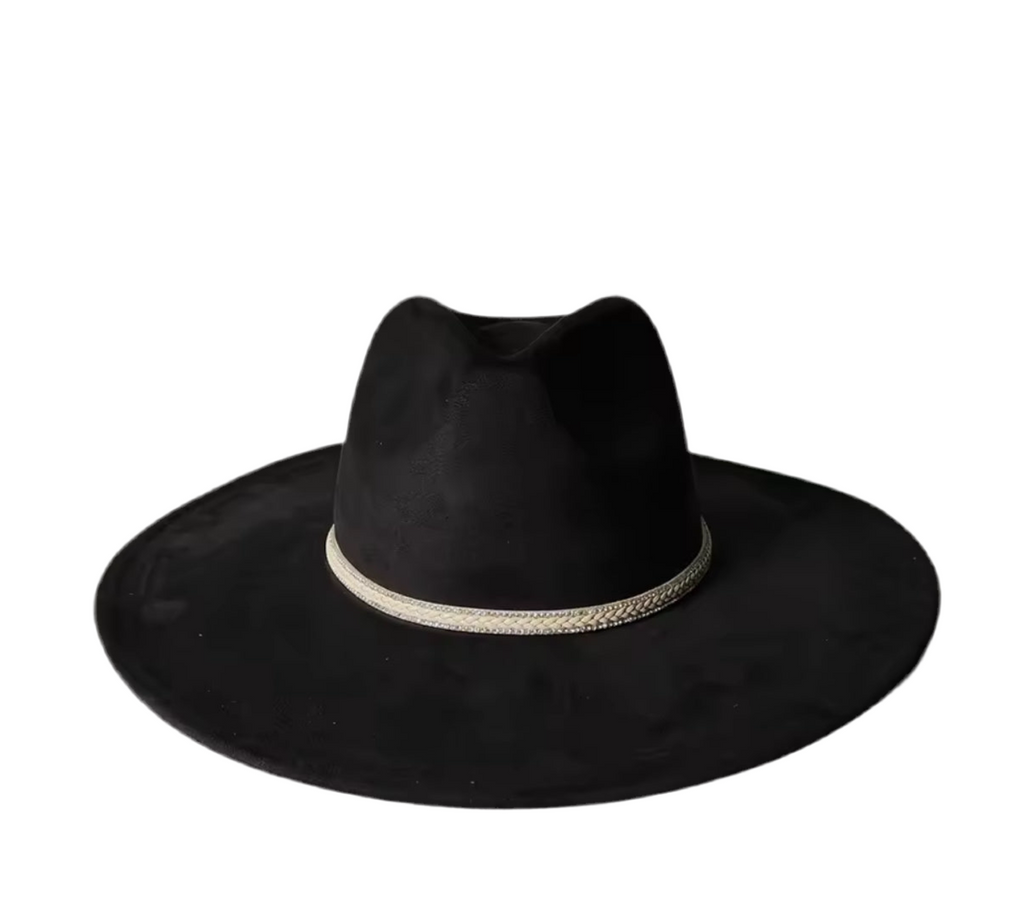 Dazzleme Suede Wide Brim Fedora Hat - Vegan Suede Material, Adjustable Straps, 10cm Brim, 12cm Height, Unisex Fashion Accessory-1