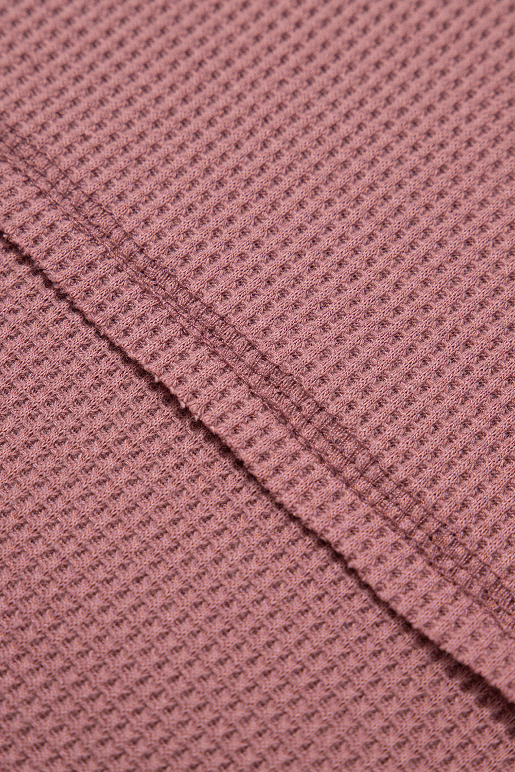 Rose Exposed Seam Drop Sleeve V Neck Waffle Textured Top