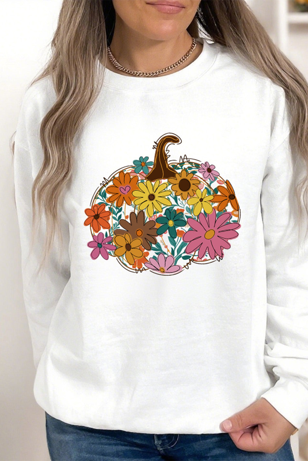 White Floral Pumpkin Custom Graphic Sweatshirt