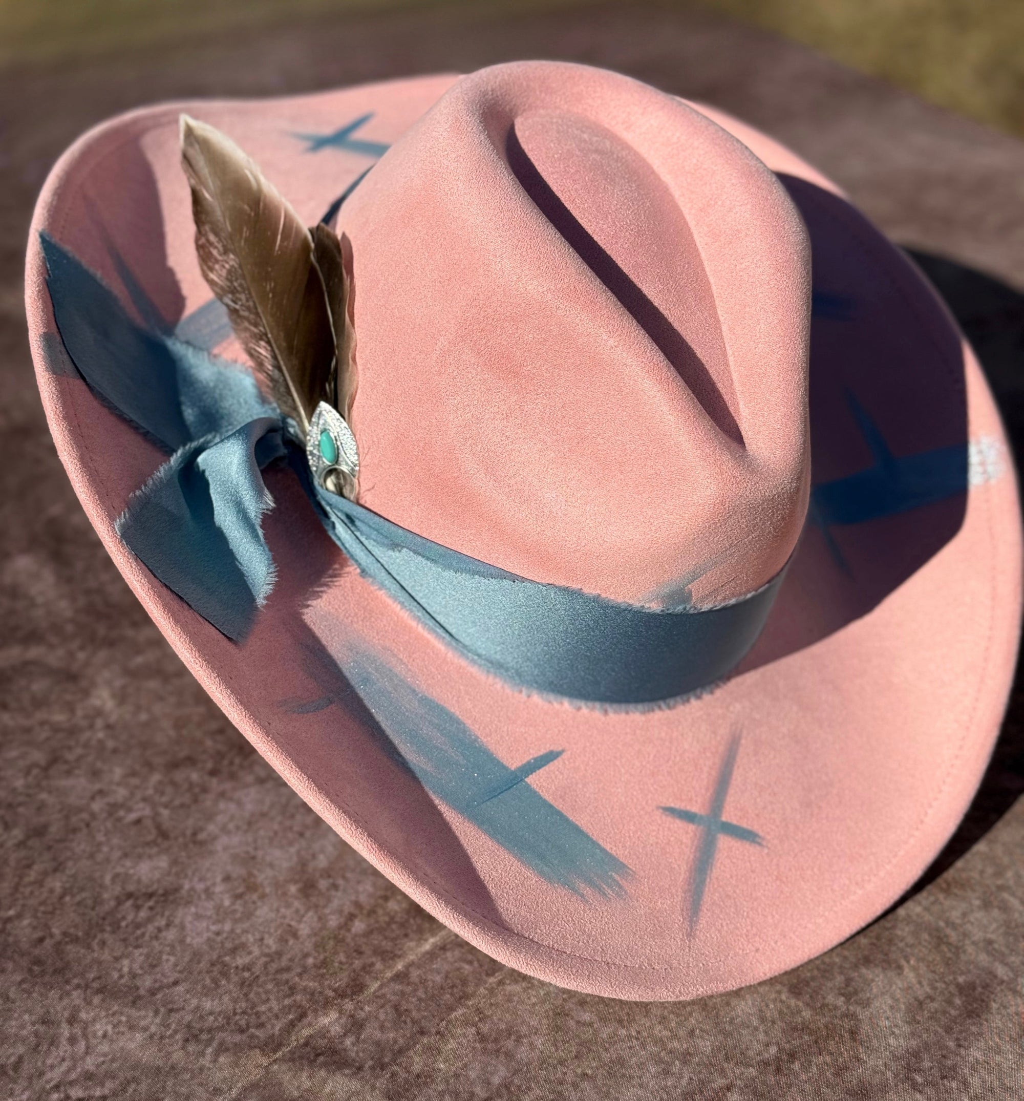 Western Twang Suede Cowboy Hat - Pink Color, Features Feather Accent & Ribbon Detail, Classic Design for Western Outfit-0