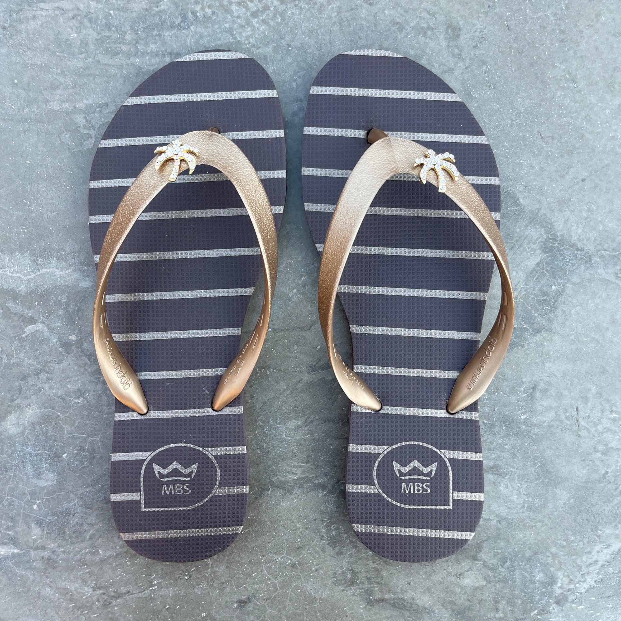 Natural Rubber Flip Flops Brown Gold Palm Tree-0