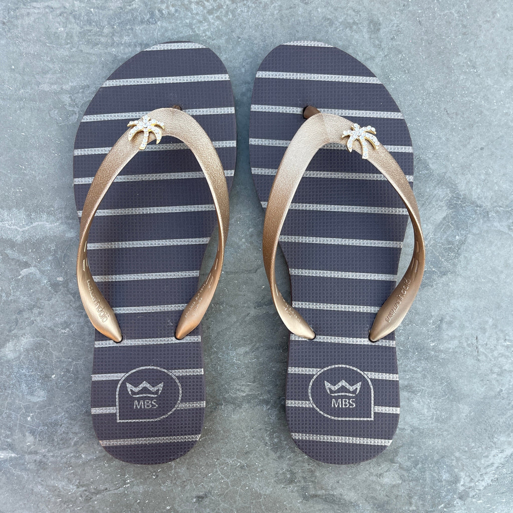 Natural Rubber Flip Flops Brown Gold Palm Tree-0