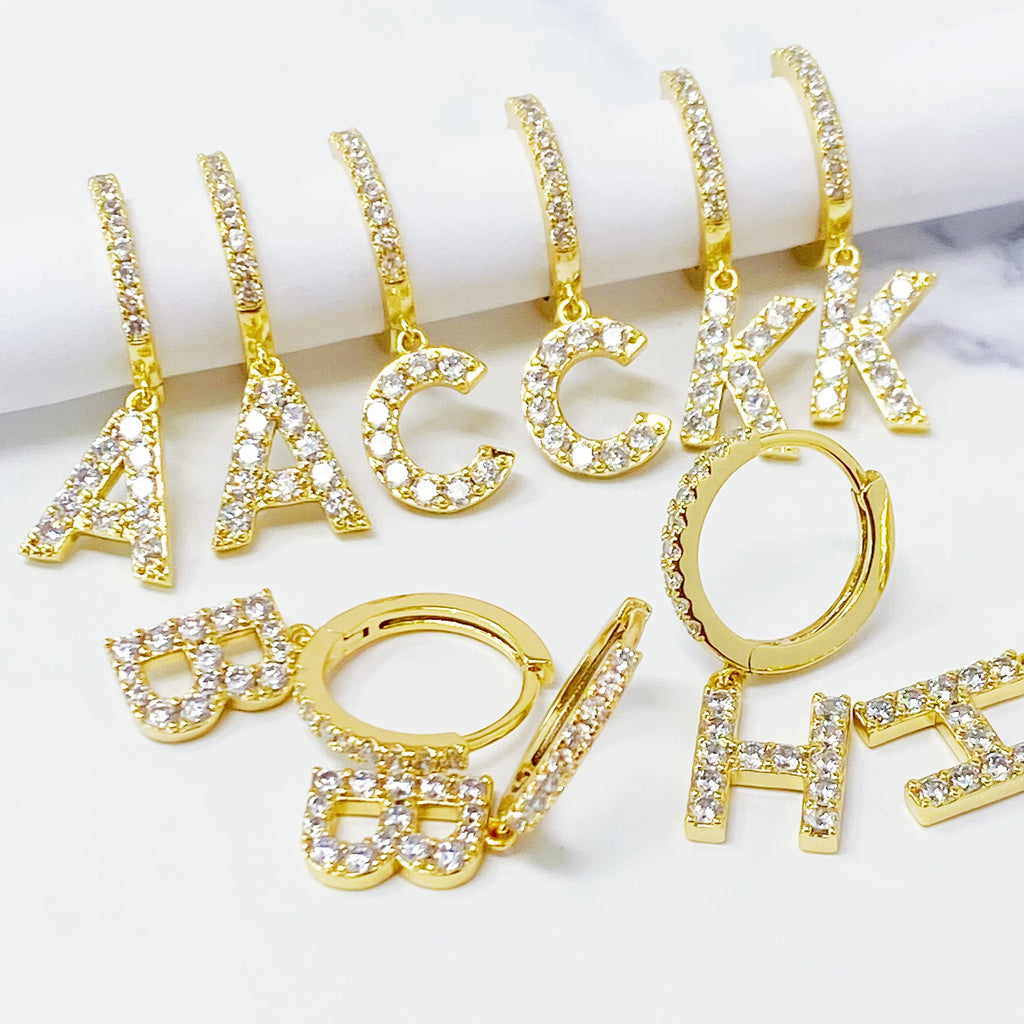 Crystal Initial Drop Earrings-3