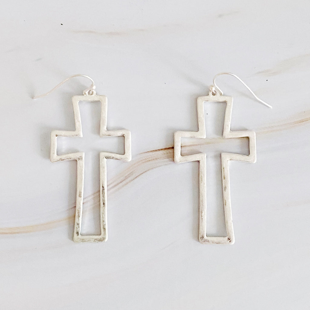 Dangle Cross Outlined Earrings-6