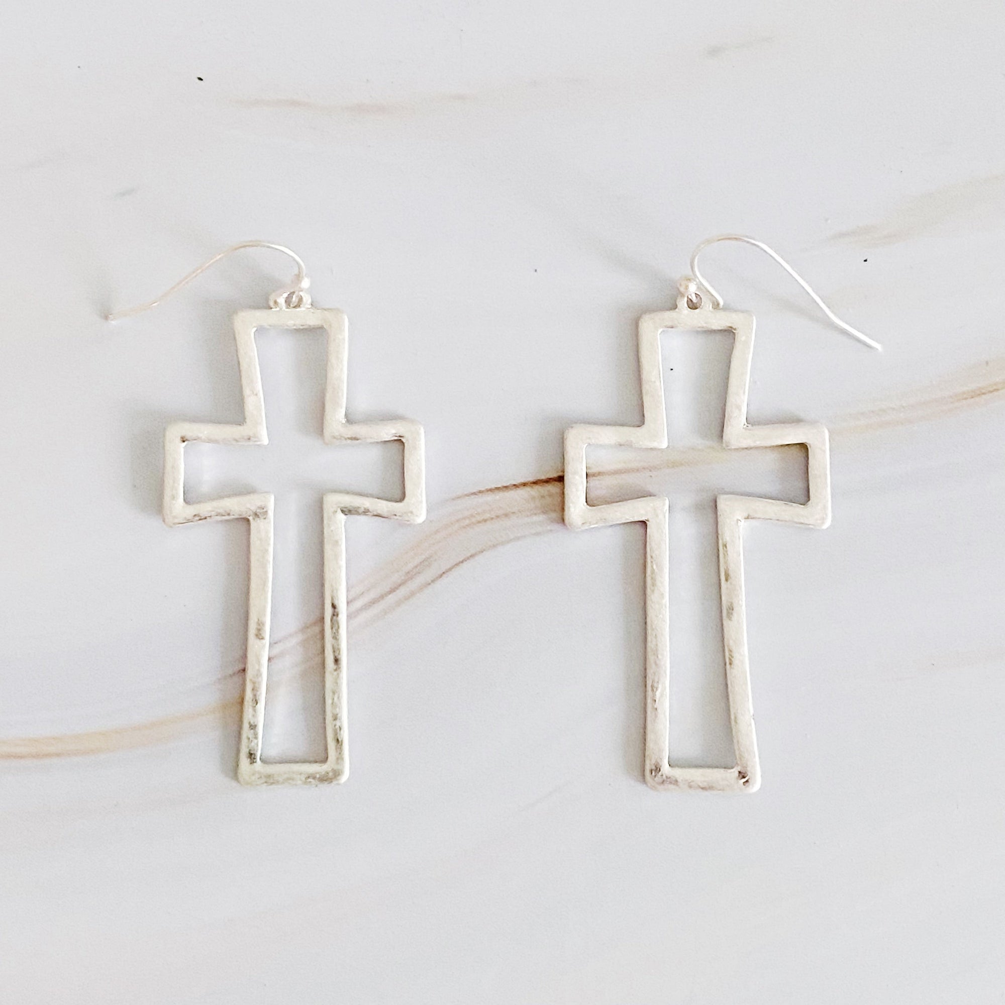 Dangle Cross Outlined Earrings-6