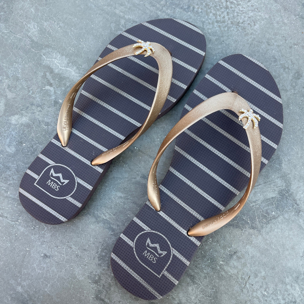Natural Rubber Flip Flops Brown Gold Palm Tree-2