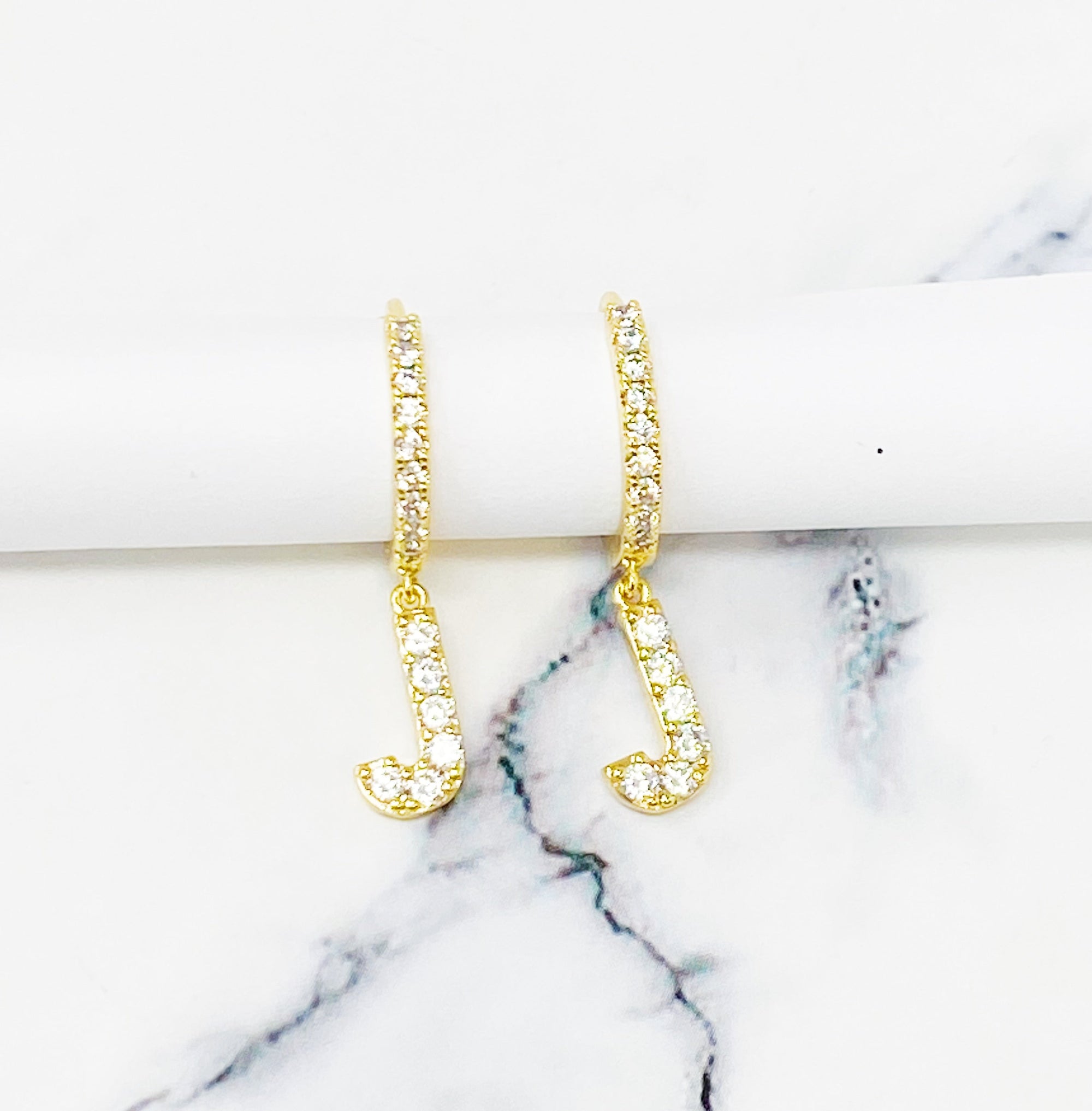 Crystal Initial Drop Earrings-12