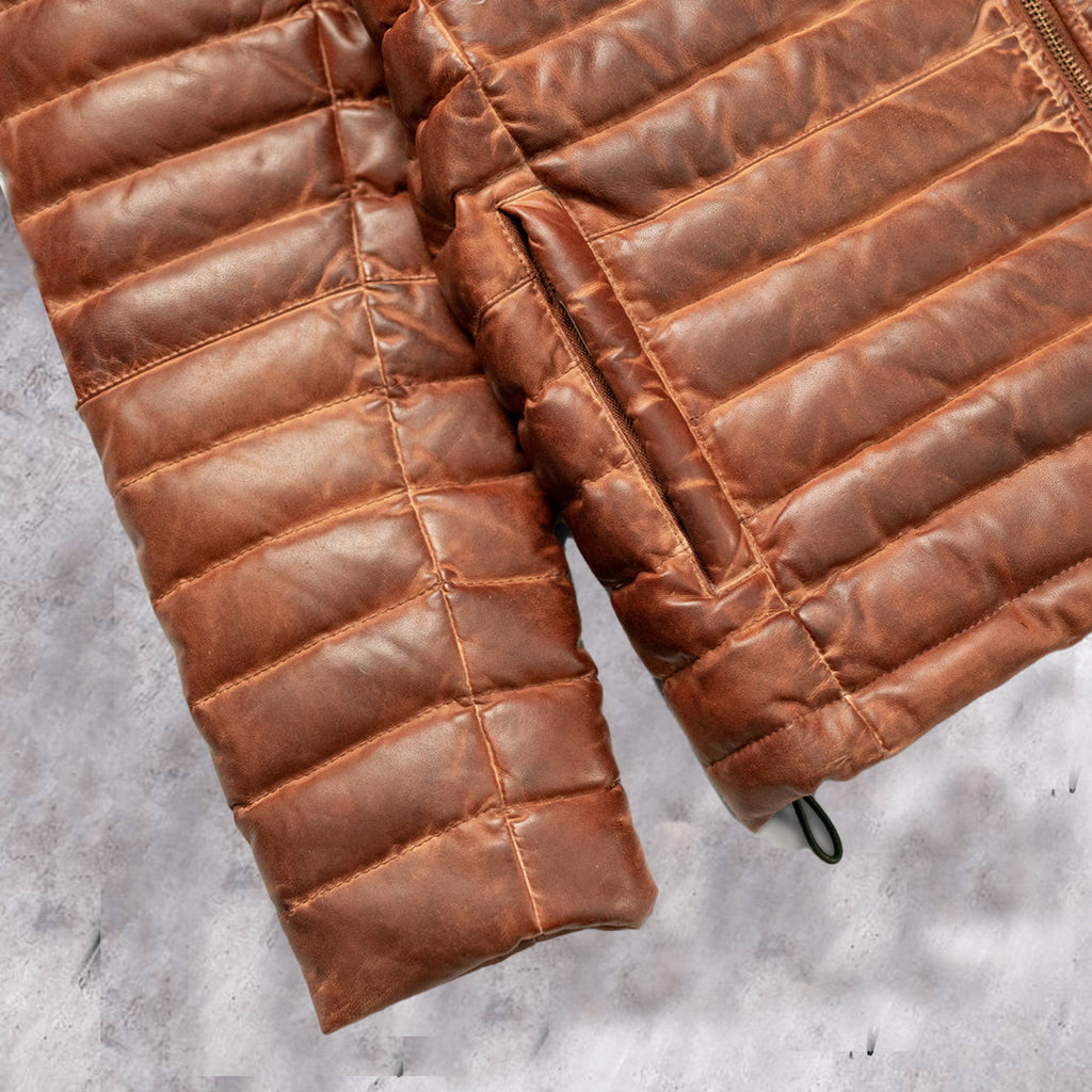 Men's Winter Leather Puffer Jacket