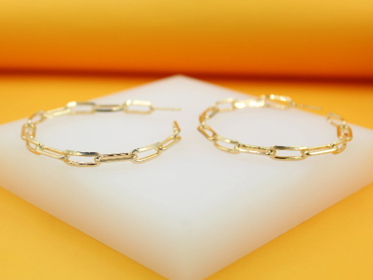 18K Gold Filled Dainty Paperclip Chain Open Hoop Earrings-2