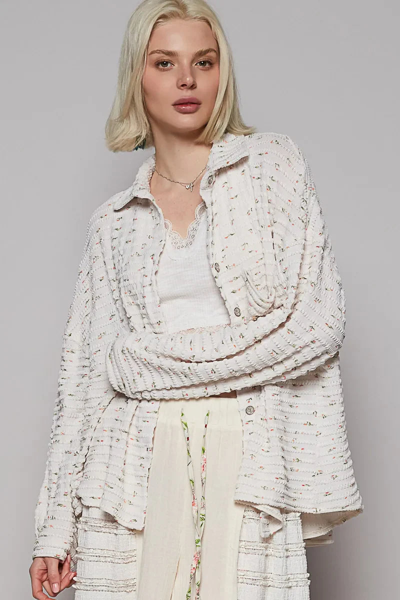 Floral Print Textured Button-Up Shirt