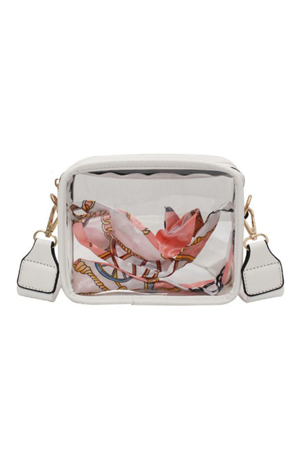 White PU Leather Strap Clear PVC Crossbody Bag