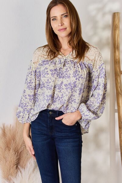 Hailey & Co Full Size Lace Detail Printed Blouse-0