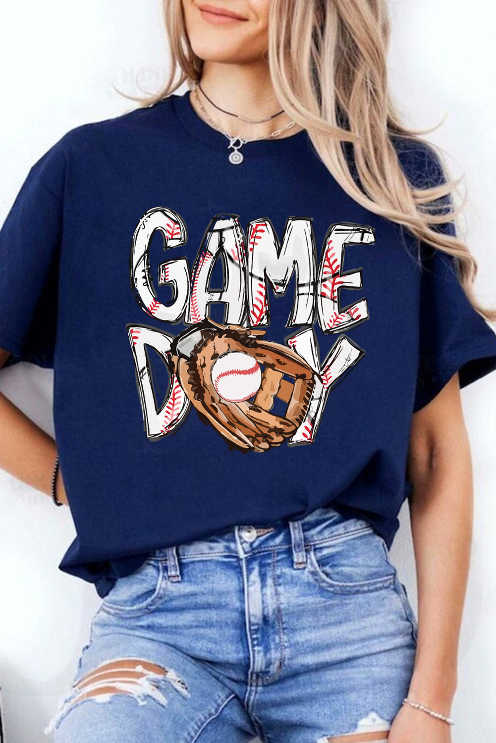 Blue GAMY DAY Baseball Crewneck T Shirt