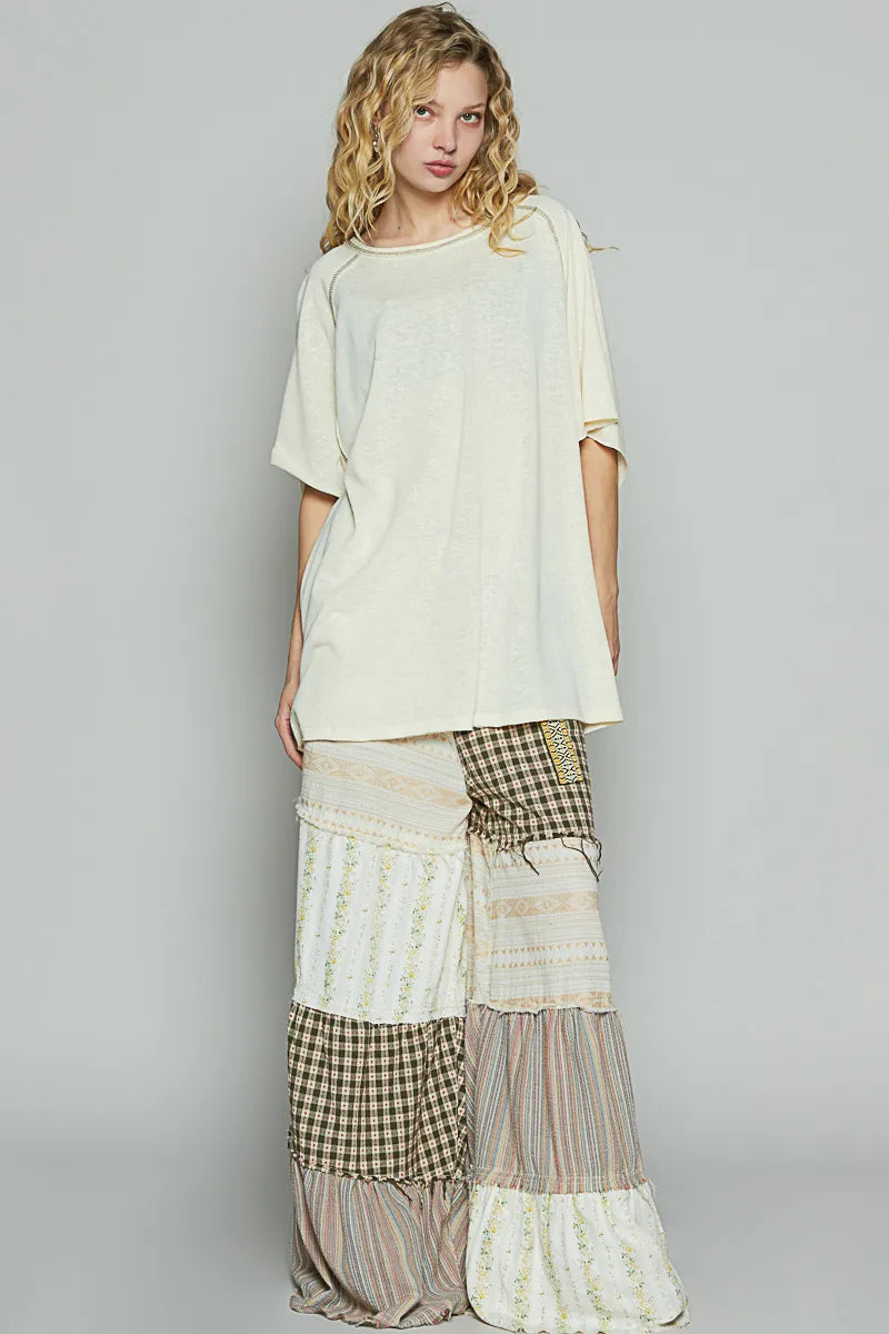 Contrast Stitching Half Sleeve Oversized T-Shirt