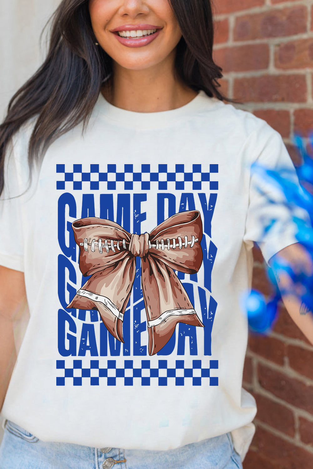White Football Bow Game Day Crewneck T Shirt