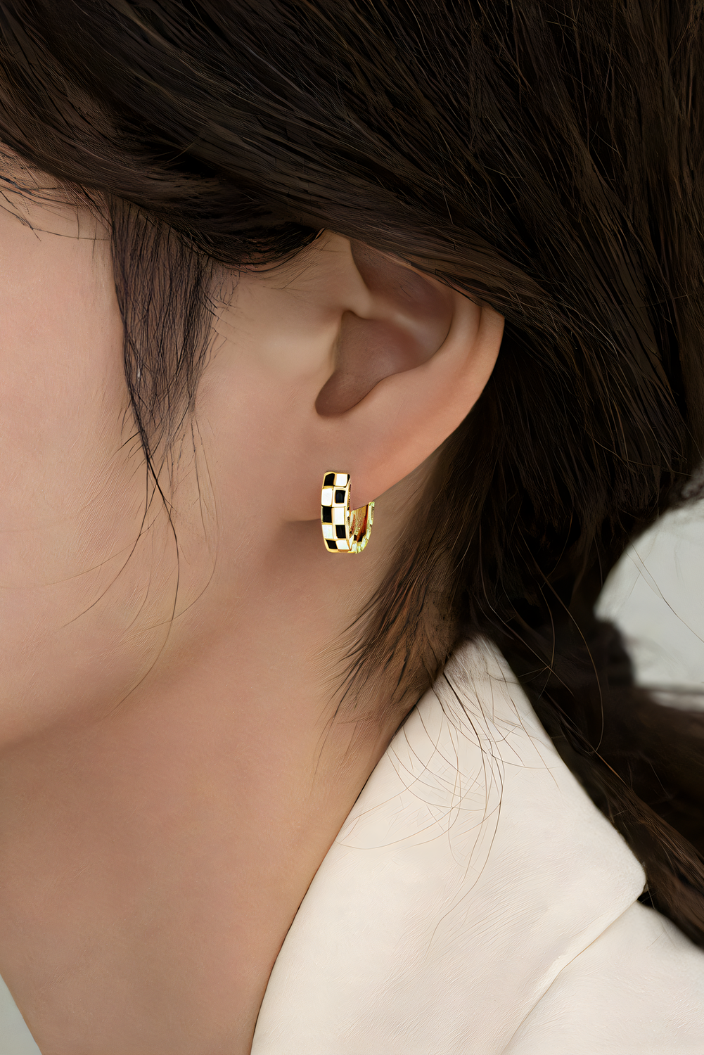 Gold Checkerboard Small Hoop Earrings