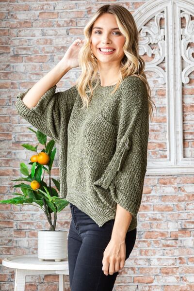Veveret Round Neck Roll-Up Sweater-3