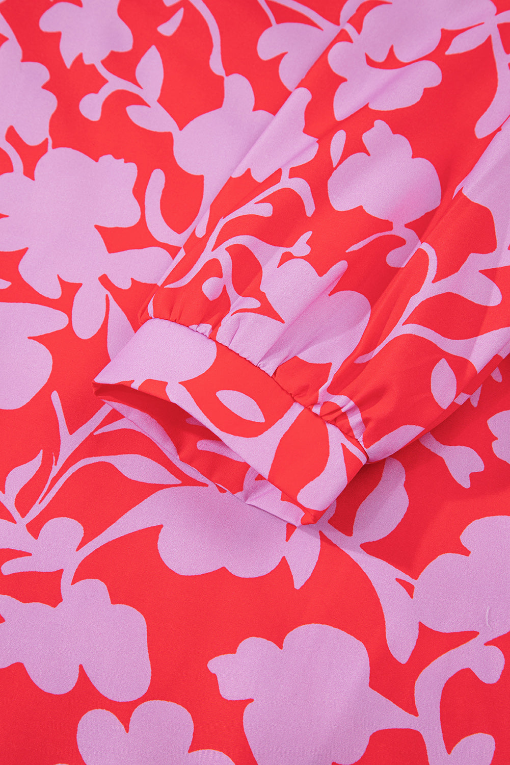 Red Floral 3/4 Sleeve Ruffle Hem Mini Dress