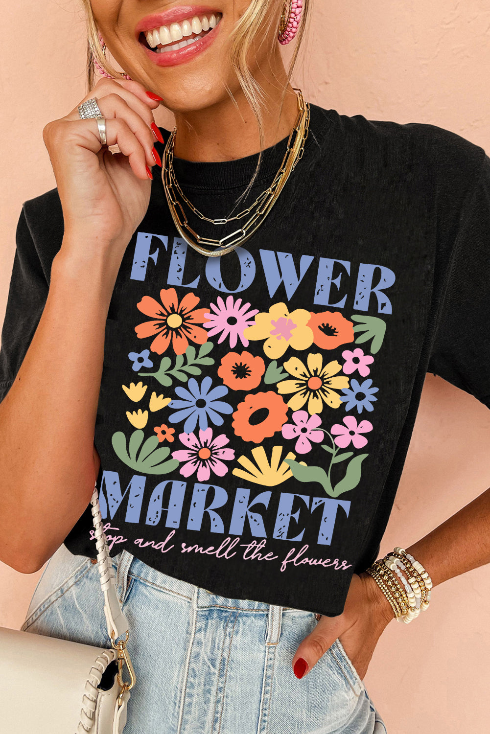 Black FLOWER MARKET Cotton Blend T Shirt