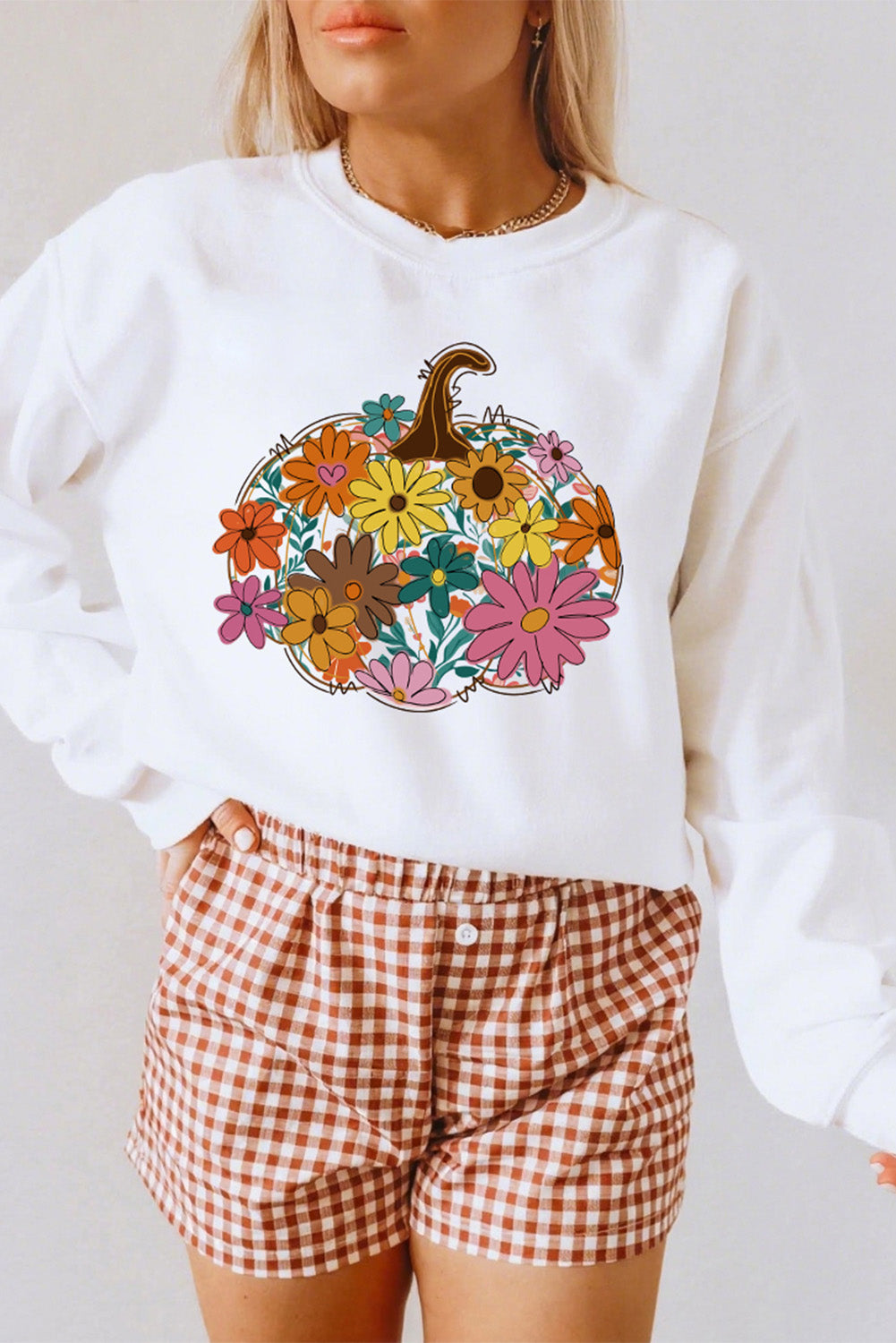 White Floral Pumpkin Custom Graphic Sweatshirt